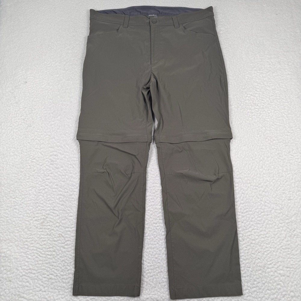 Eddie Bauer Convertible Tech Pants Mens 40x30 Green Outdoor Hiking Stretch EUC